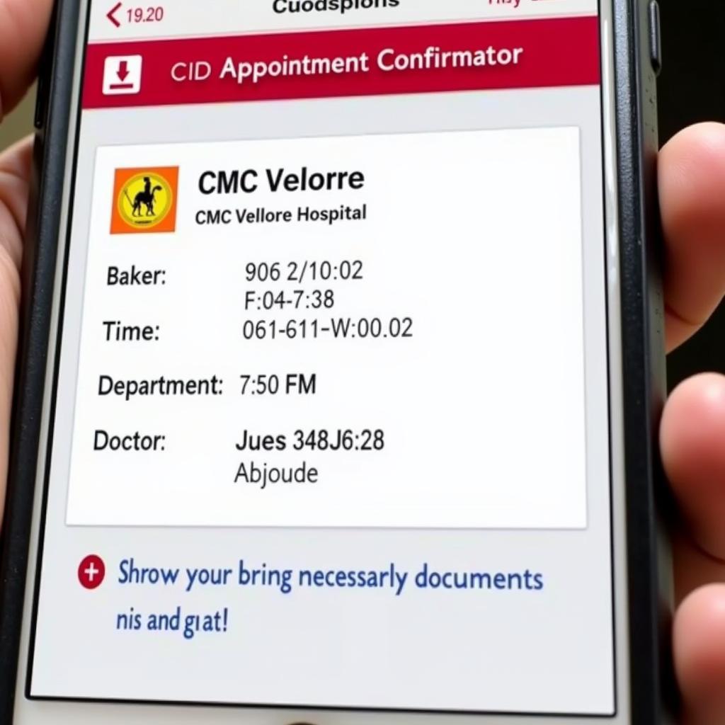 CMC Vellore Hospital Appointment Confirmation