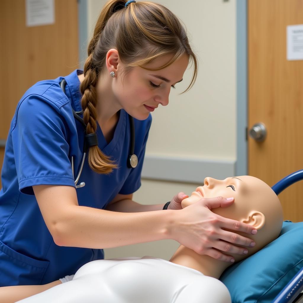 CNA Student Practicing Skills