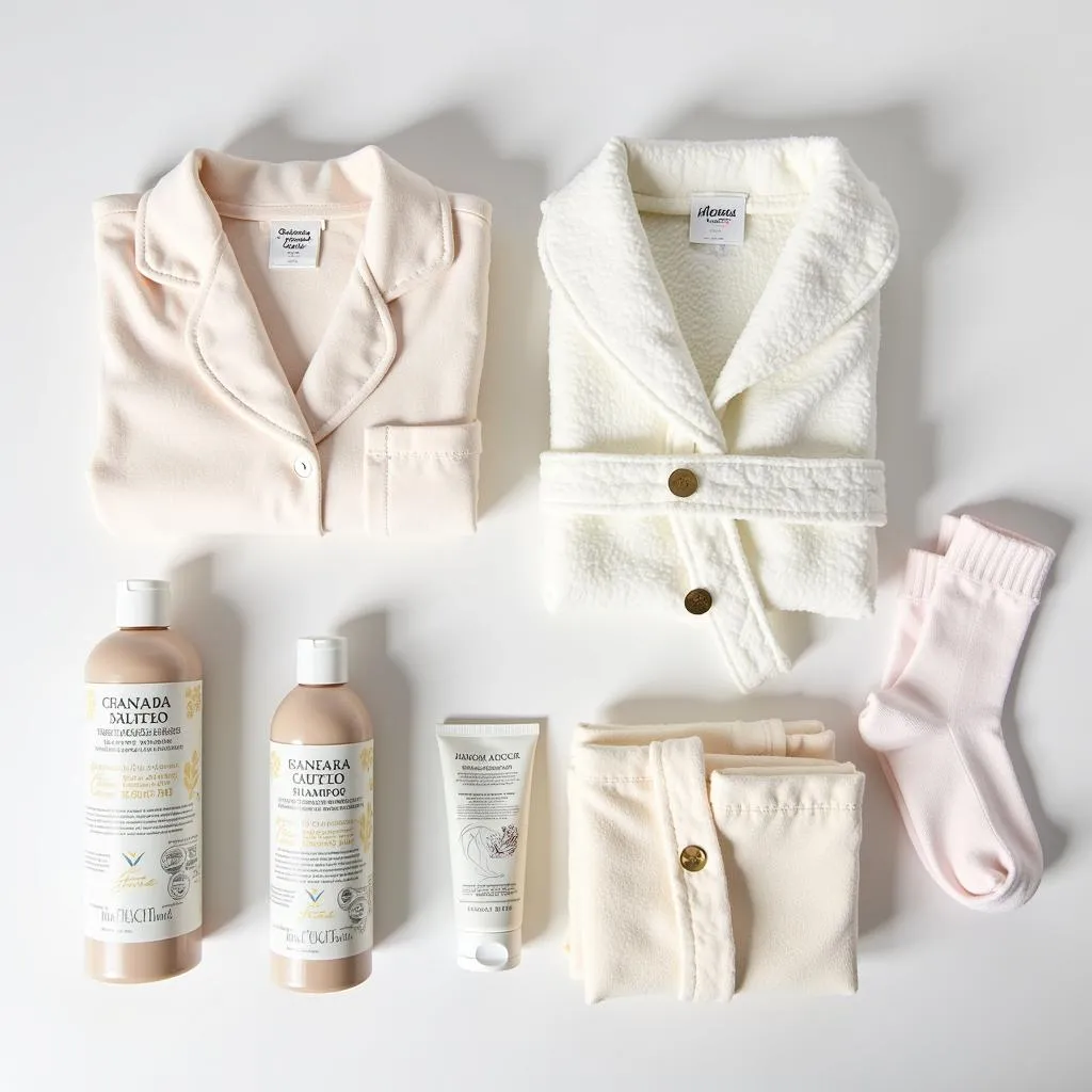 Soft pajamas, cozy robe, non-slip socks, and essential toiletries for a comfortable hospital stay