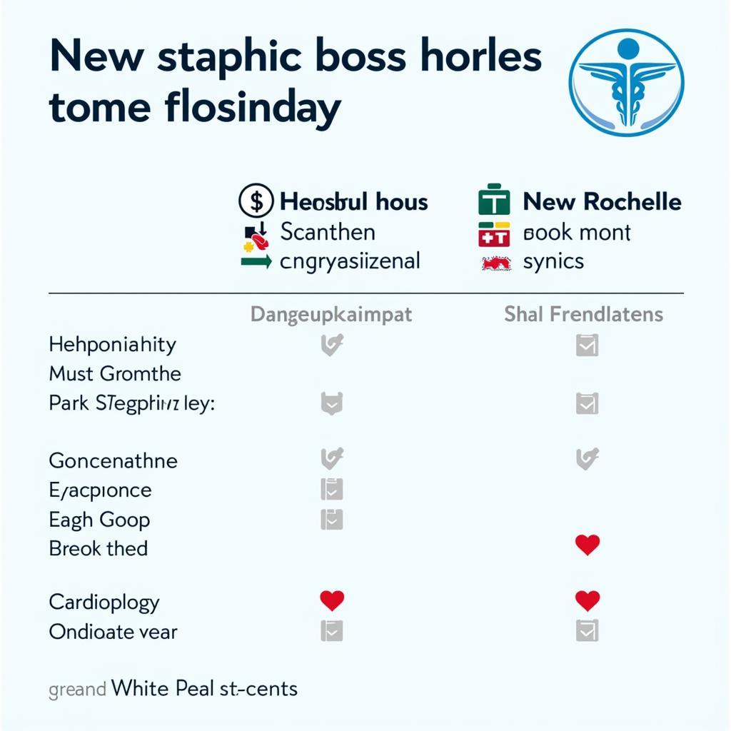 Infographic comparing departments and specializations at different hospitals.