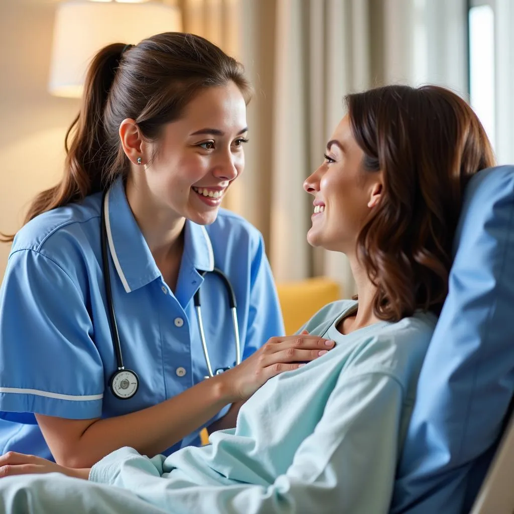 Compassionate hospital sitter with patient