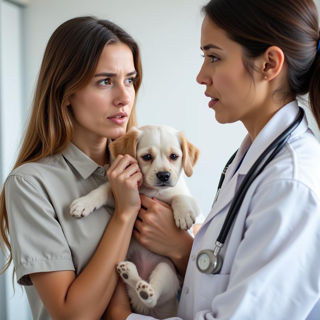 Pet owner discussing concerns with veterinarian