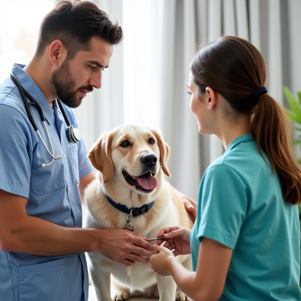 Concerned Pet Owner Talking to Veterinarian