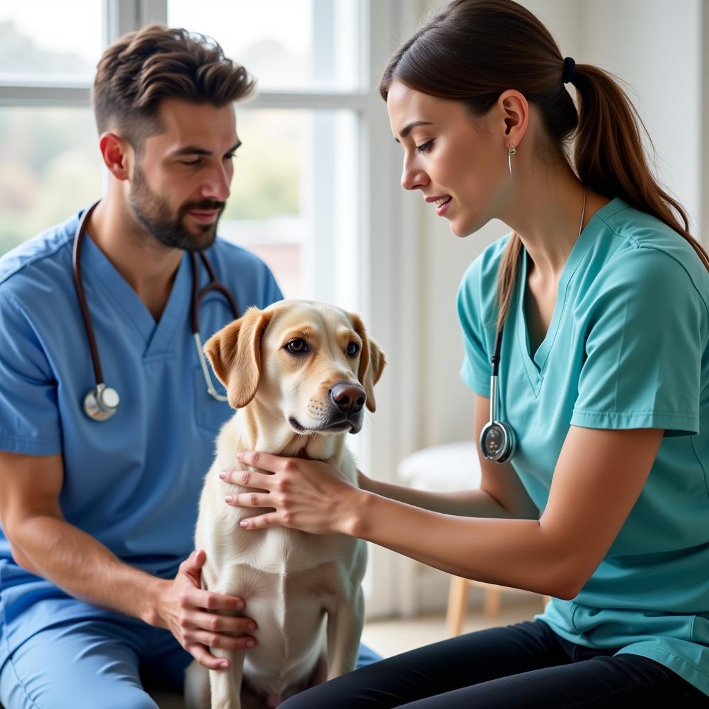 Veterinarian comforting a concerned pet owner