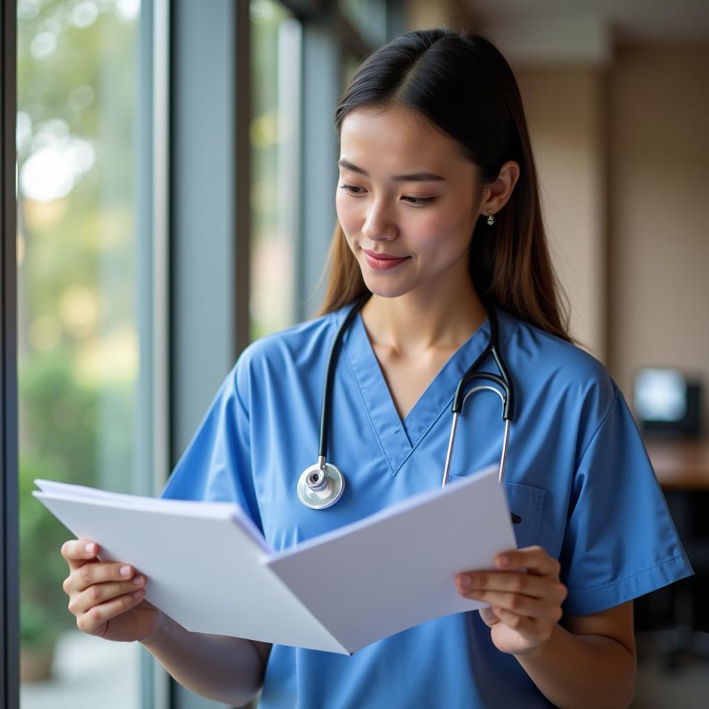 Confident Nurse Preparing for Job Interview