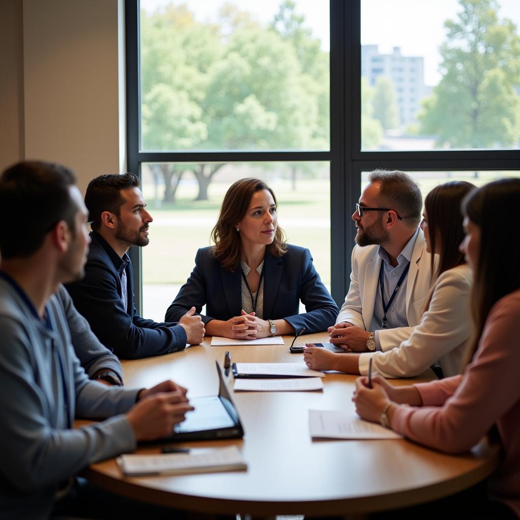 A group of people engaged in a discussion about healthcare policy, representing the work of the Connecticut Hospital Association