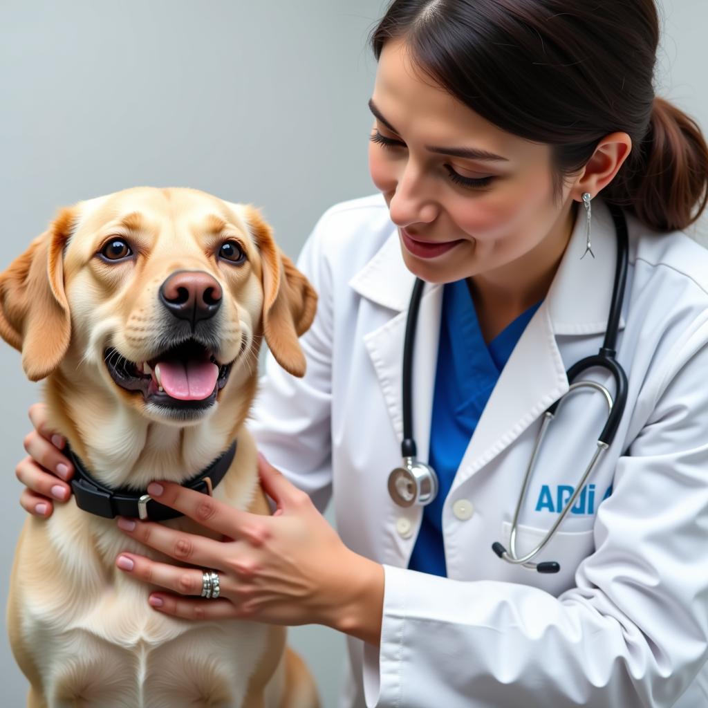 Experienced veterinarian examining a dog at Coram Animal Hospital