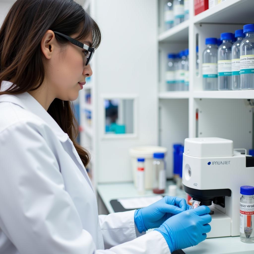 Lab technician analyzing samples at Corewell Health Rockford