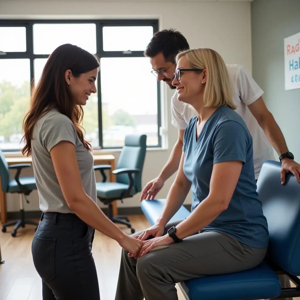 A dedicated physical therapist assisting a patient during a session at Cornerstone Hospital in Round Rock, Texas