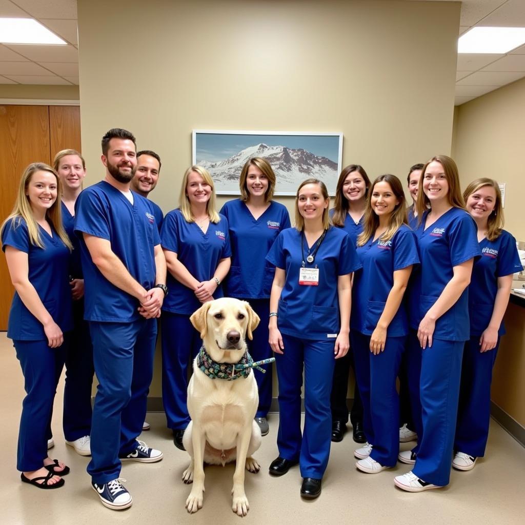 Team of smiling veterinarians and veterinary technicians