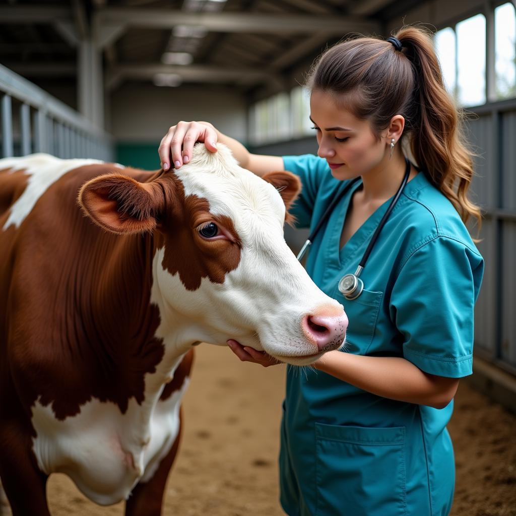 Veterinarian Caring for a Cow in a Cow Hospital