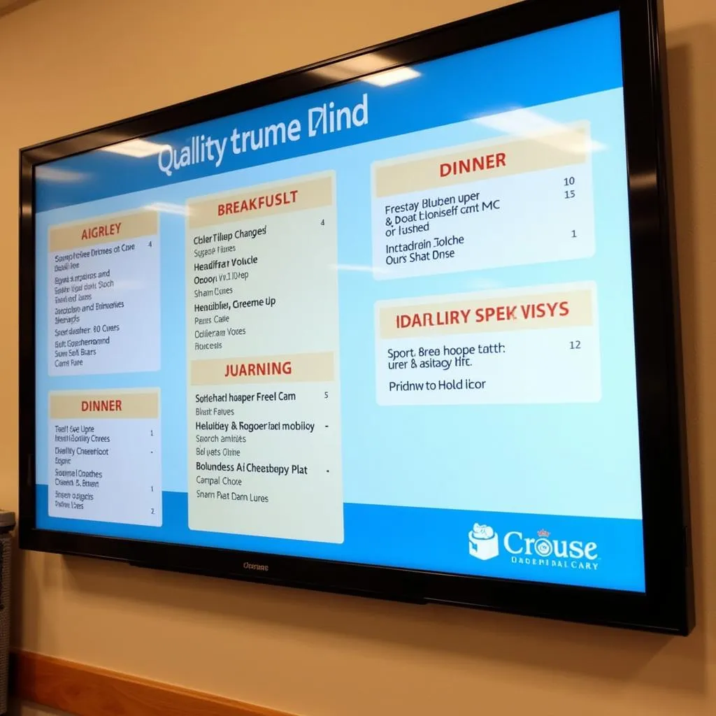 Digital menu board displaying food options at Crouse Hospital cafeteria