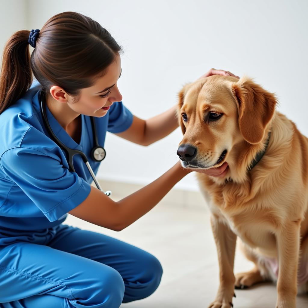 Experienced veterinarian conducting a thorough examination on a dog