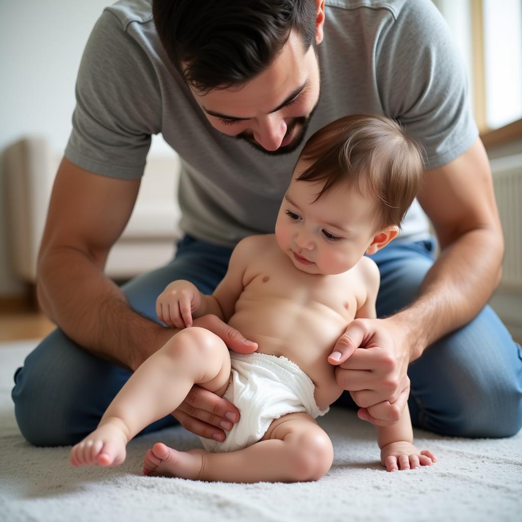 Dad Changing Diaper At Home