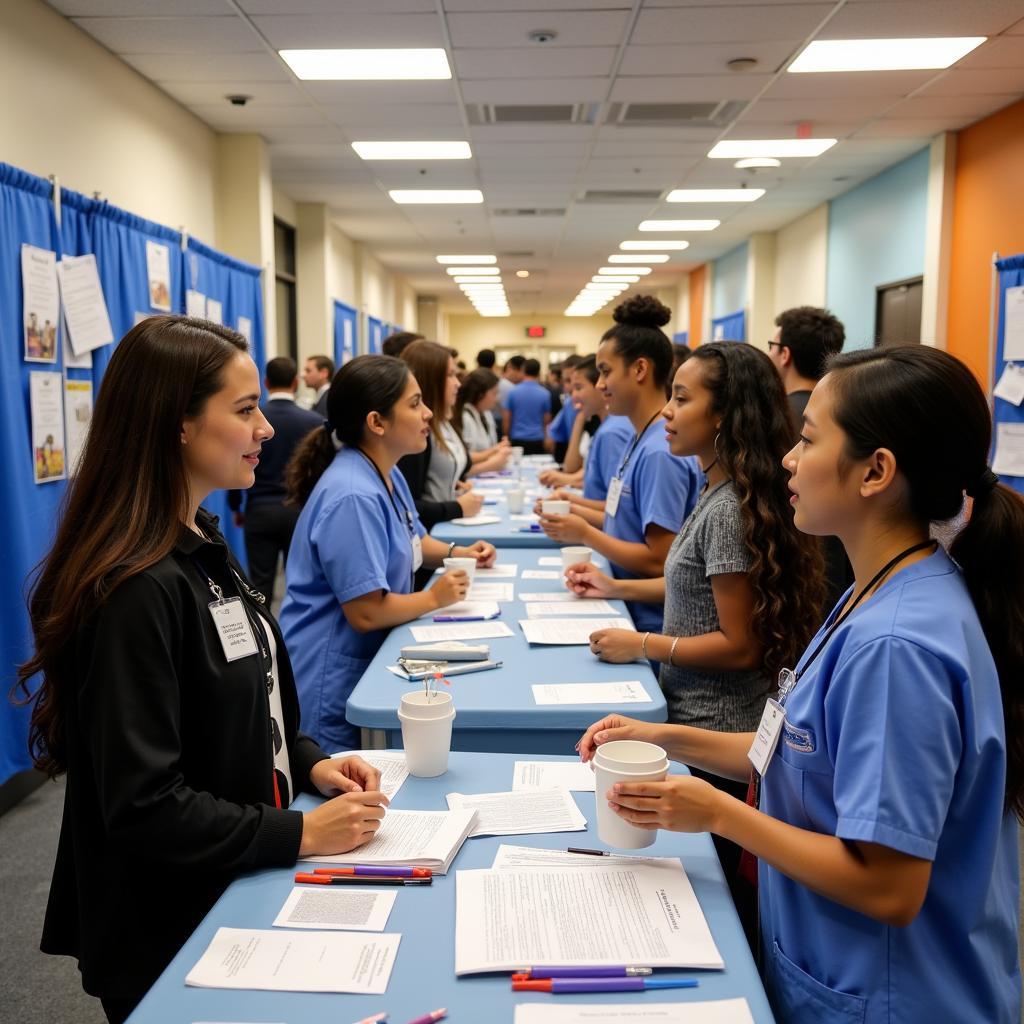 Diverse group attending a hospital careers fair