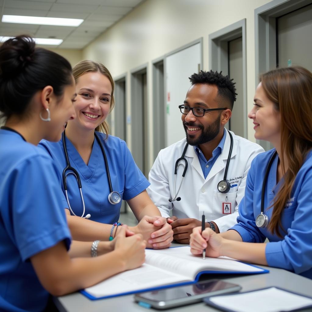 Diverse medical team collaborating at Deaconess Hospital