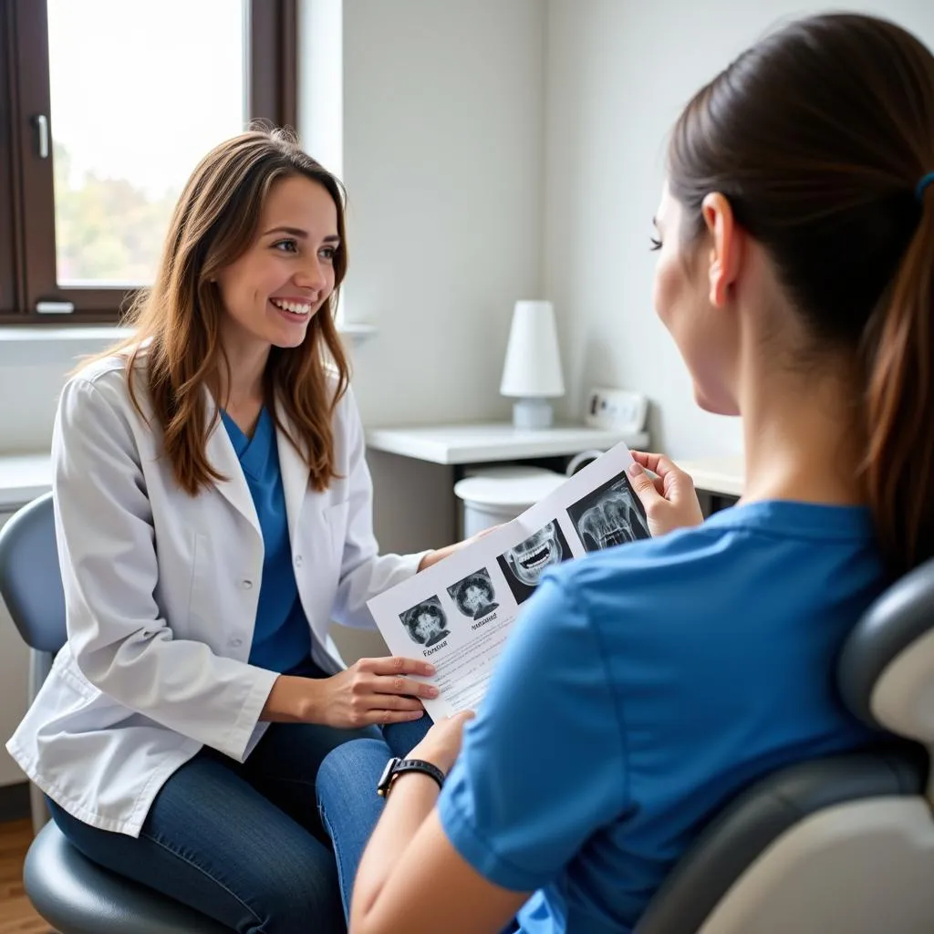 Dental hygienist explaining a treatment plan to a patient