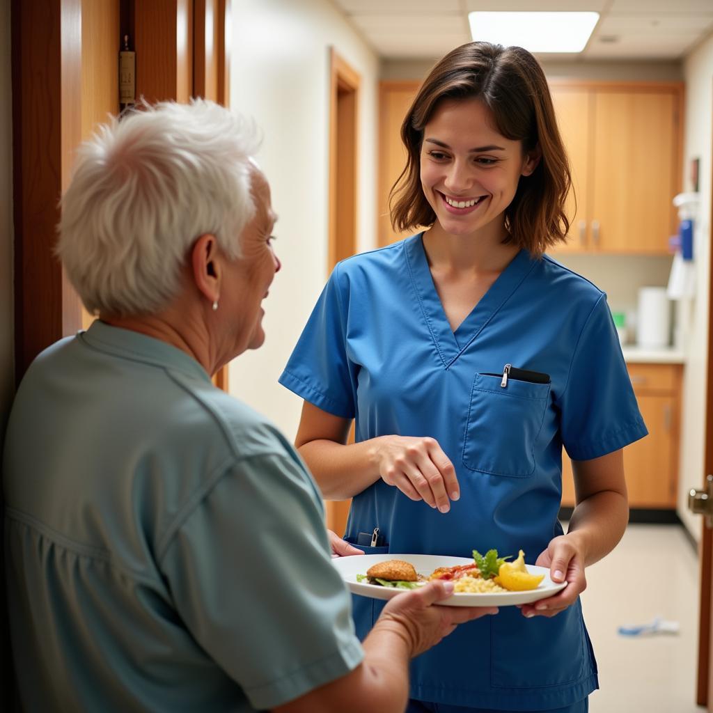 Dietary Aide Delivering Meal to Patient