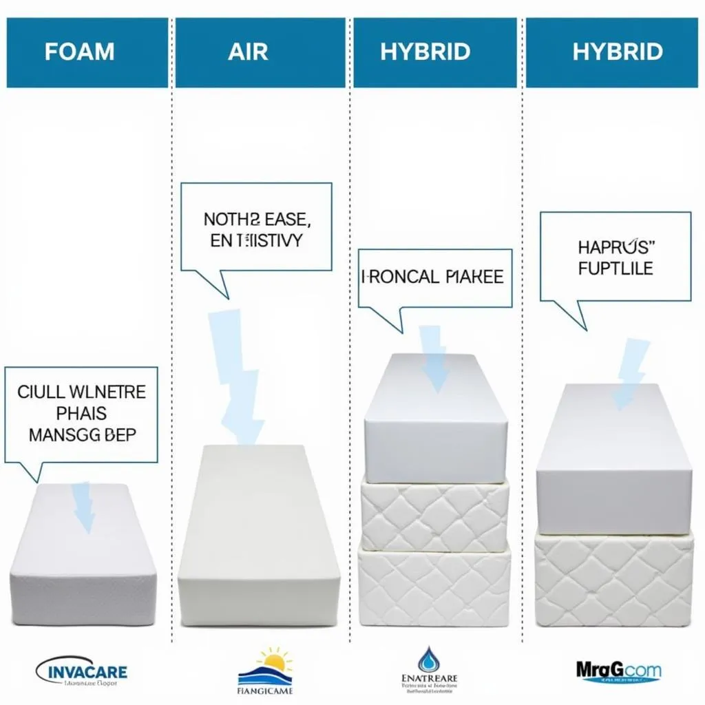 Various Invacare hospital bed mattress types