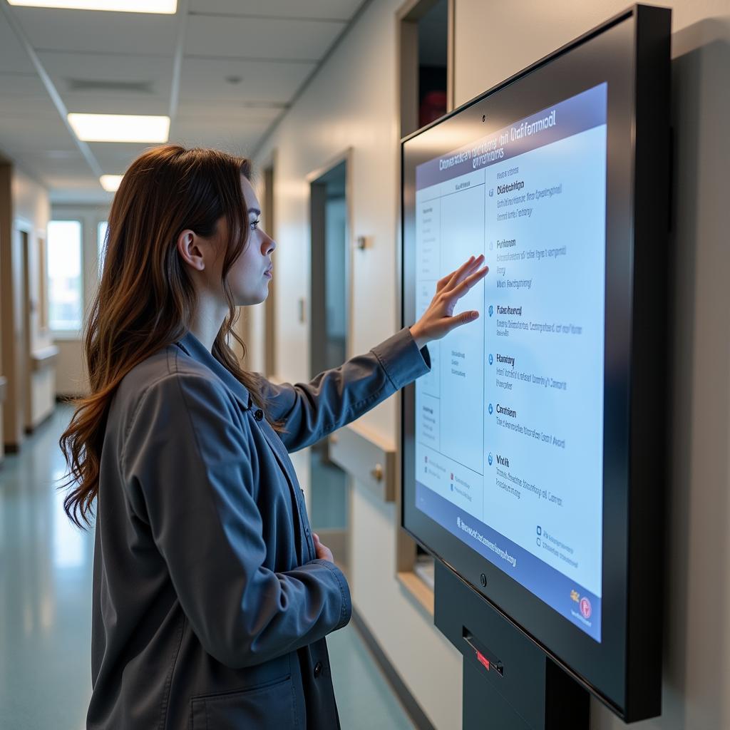 A digital hospital wayfinding kiosk in use