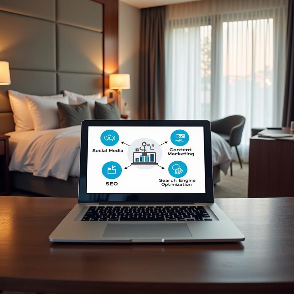 Laptop displaying hotel marketing strategies