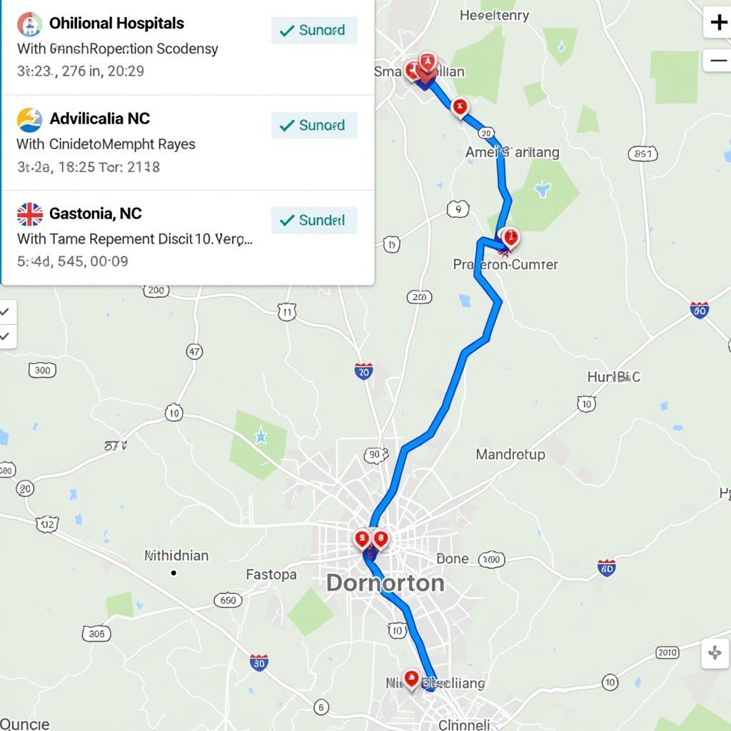 Checking the distance to hospitals near Gastonia NC