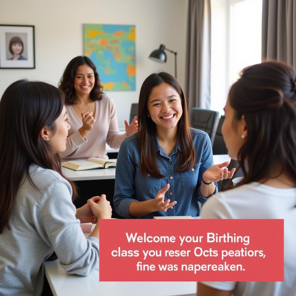 Diverse group of expectant parents in a birthing class