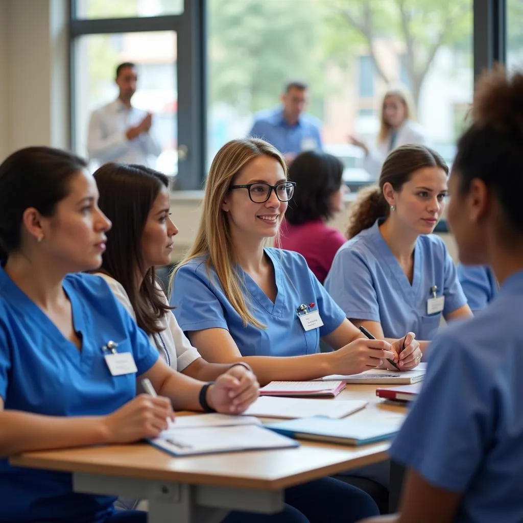 Nurses participating in a professional development session