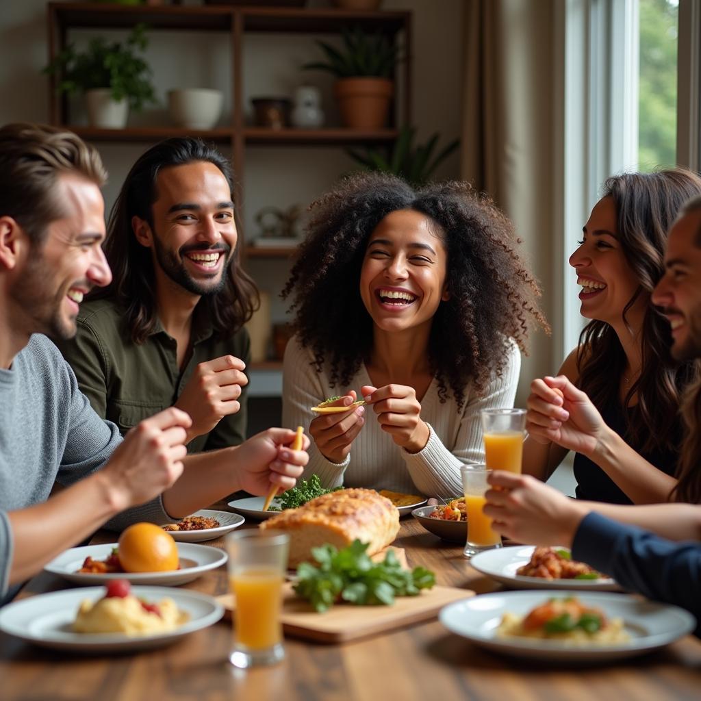 Diverse Group Sharing a Meal Together