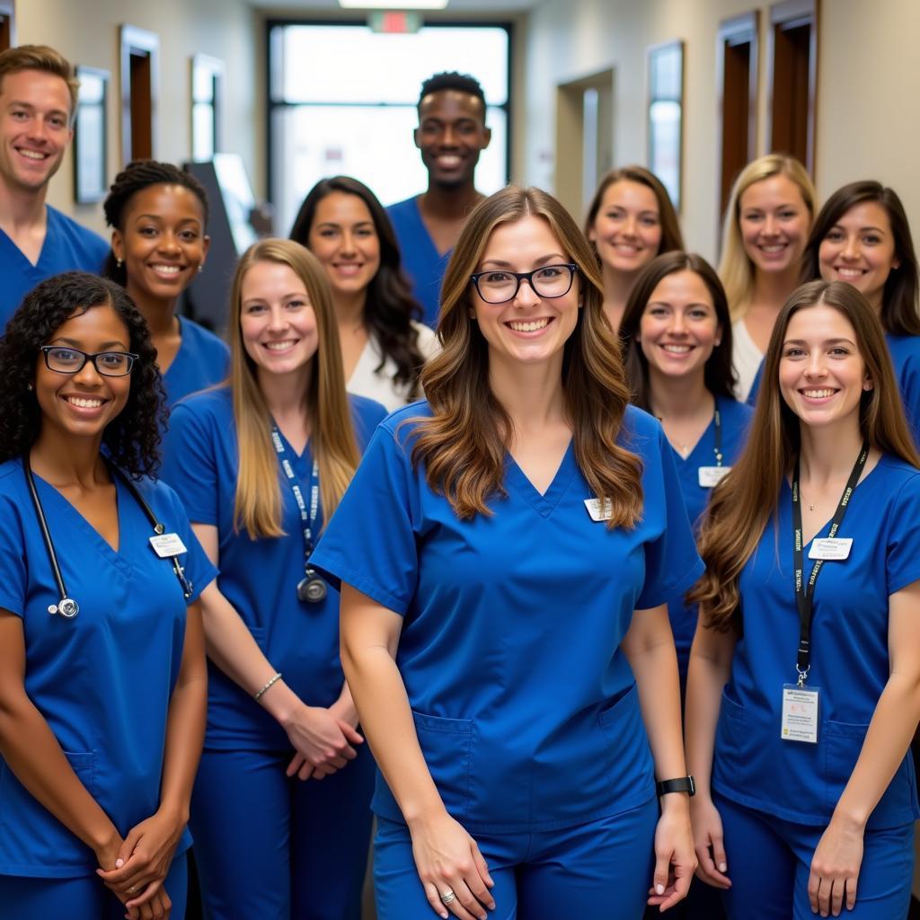 A diverse group of smiling Inova Hospital staff members.