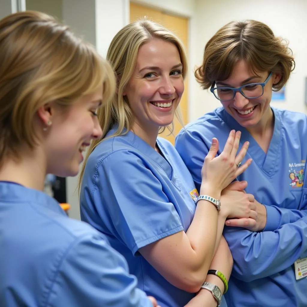 A diverse team of medical professionals, including doctors, nurses, and therapists, engage in a collaborative discussion.