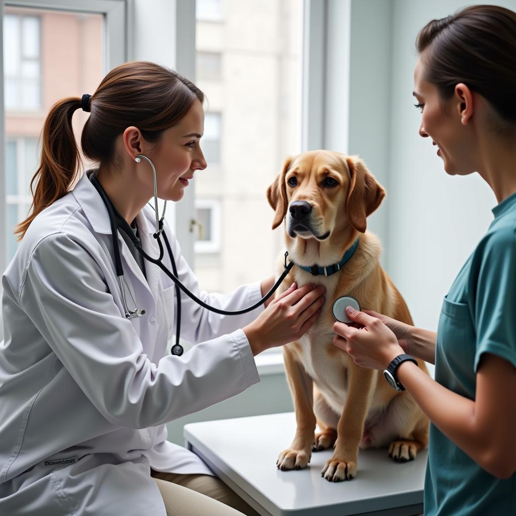 Veterinarian examining a dog at Dix Animal Hospital Lincoln Park MI