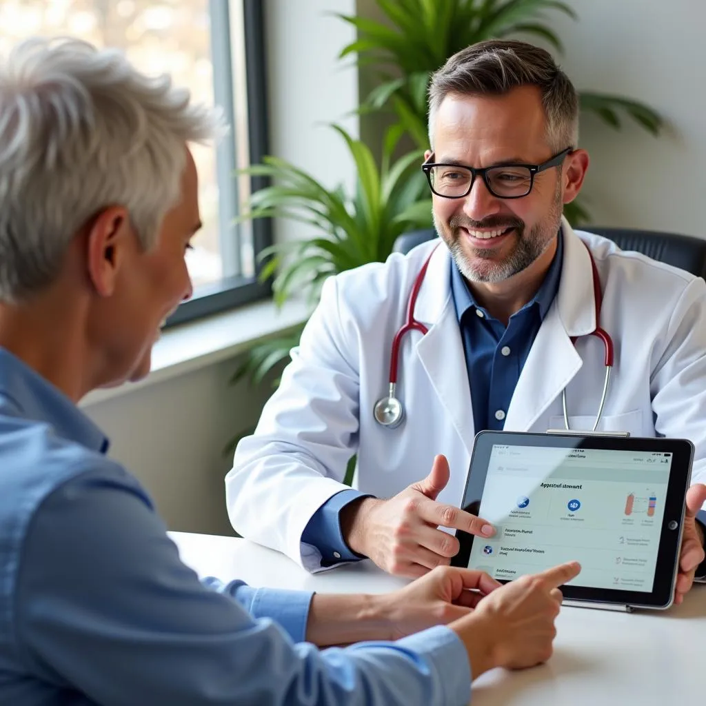 Doctor explaining the Anderson Hospital Patient Portal to a senior patient