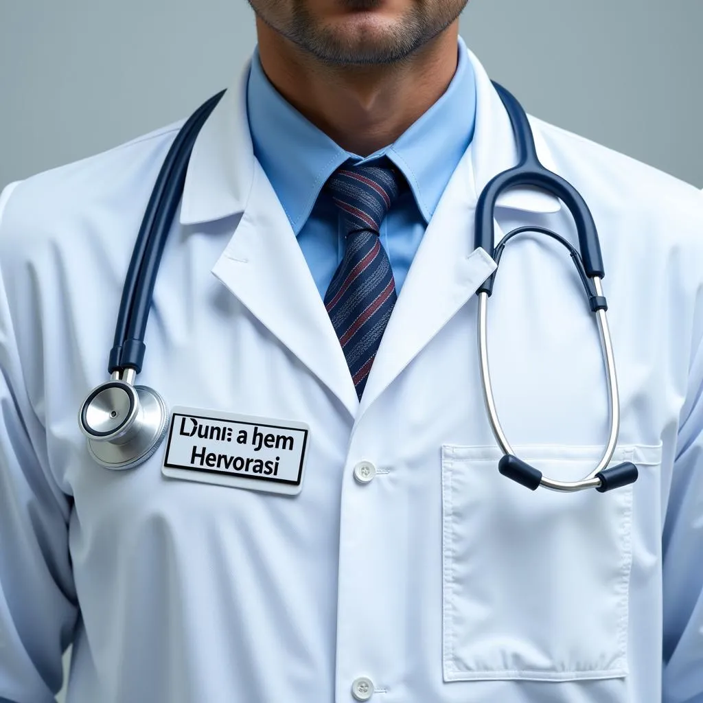 Doctor with name tag and stethoscope