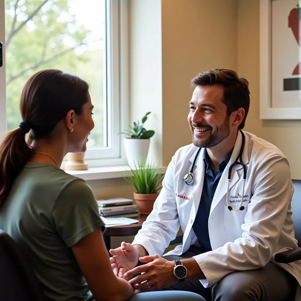 Doctor in consultation with patient in exam room