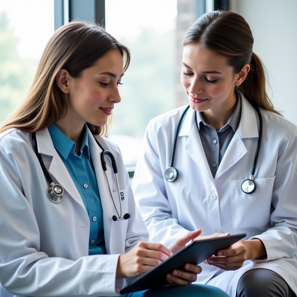 Doctor and patient discussing medical records on a tablet