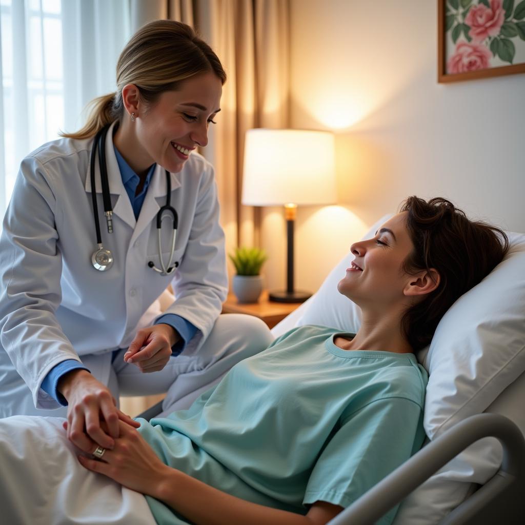 Doctor consulting with patient in hospital room