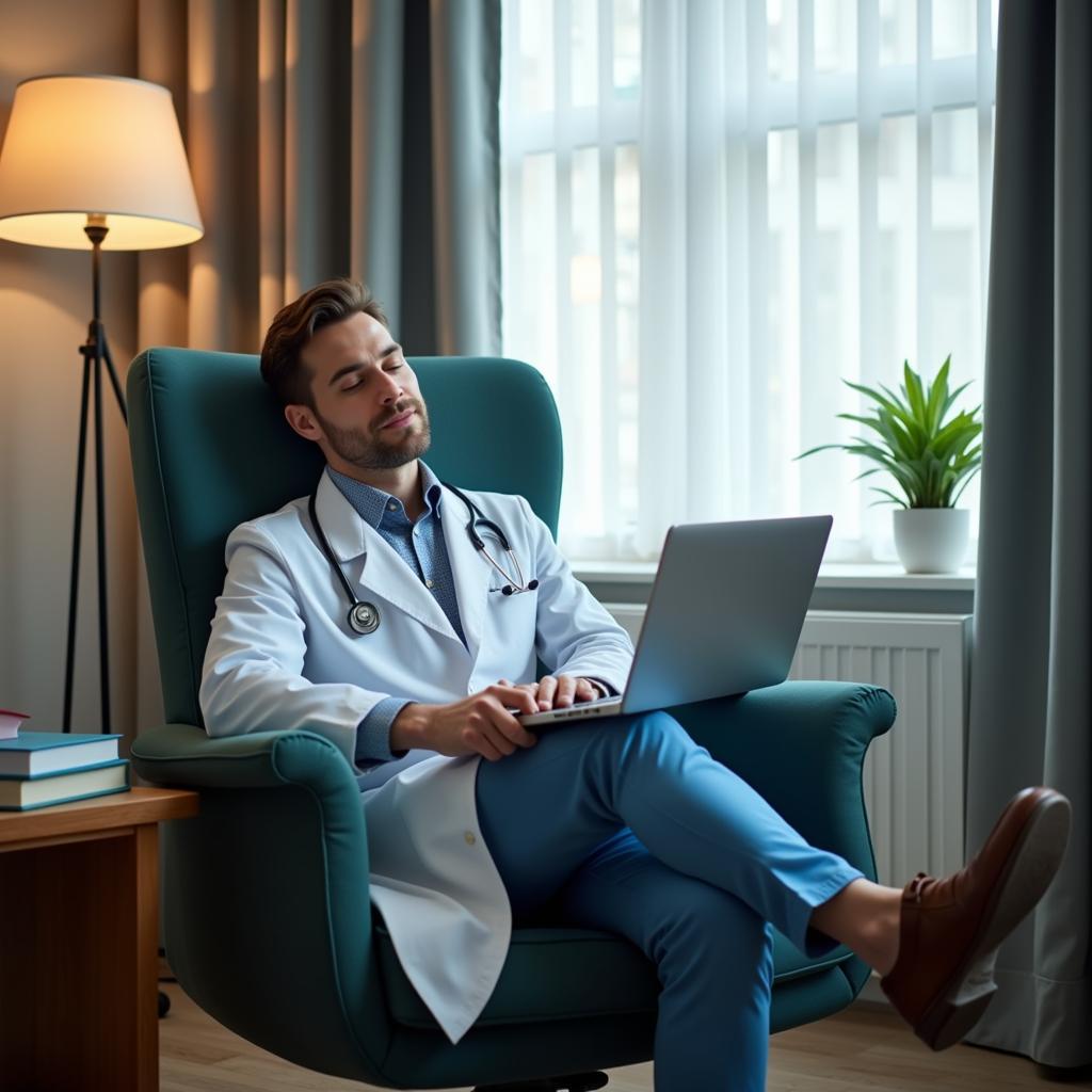 Doctor Resting in a Well-Equipped On-Call Room