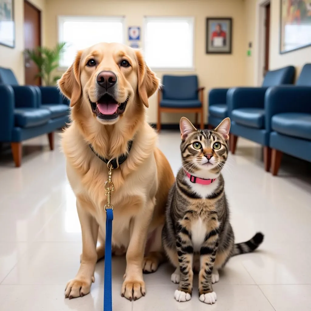 A happy dog and cat at Center Moriches Animal Hospital