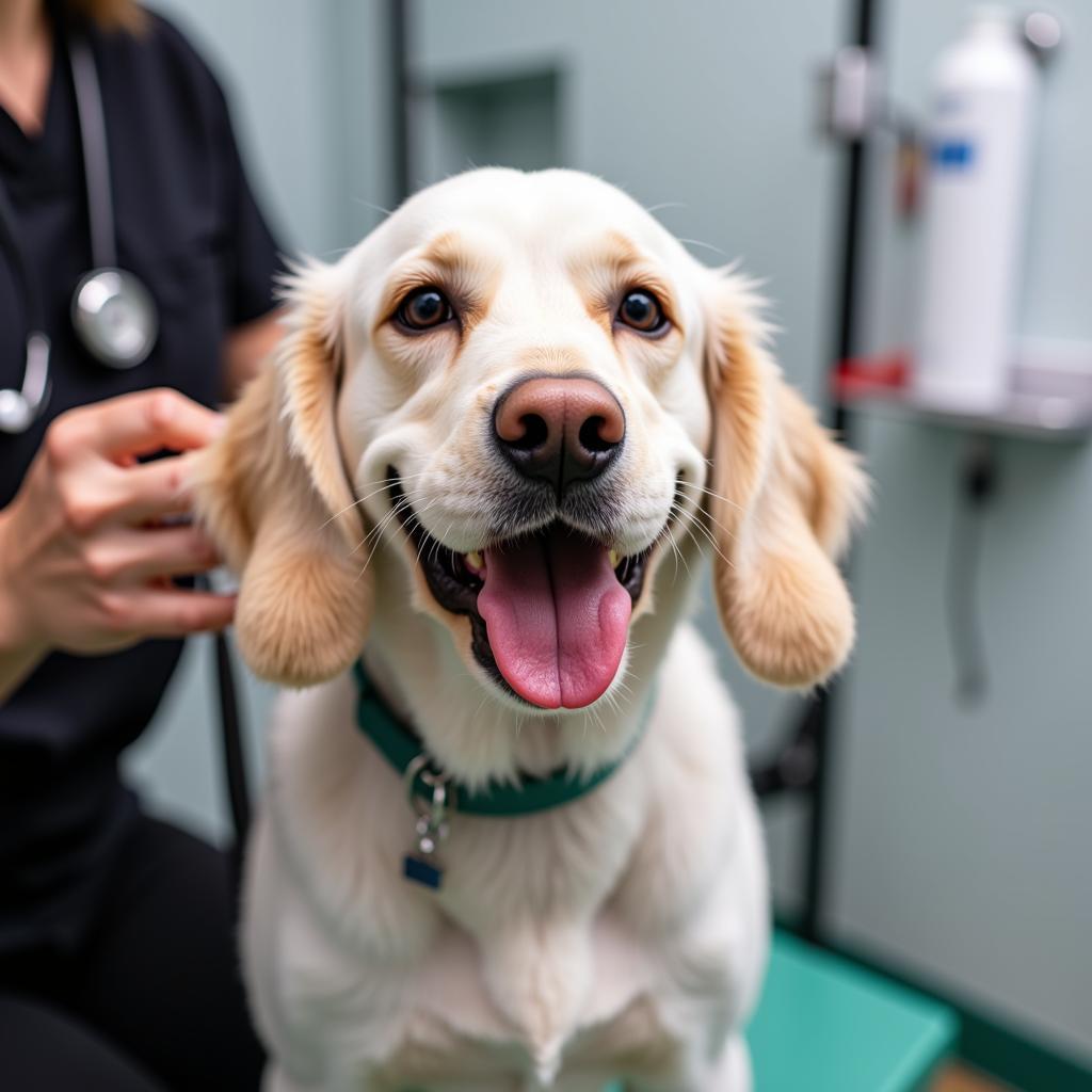 A dog being groomed by a professional groomer 