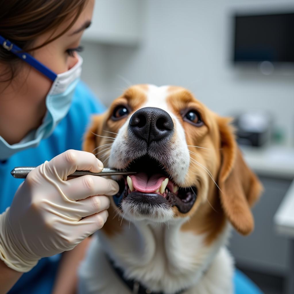 Veterinarian Performing Dental Cleaning on Dog