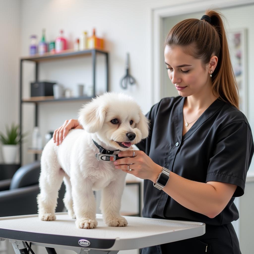 Dog Being Groomed at Sarival Animal Hospital