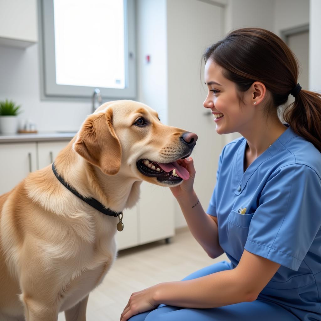 Dog Receiving Treat from Veterinary Technician