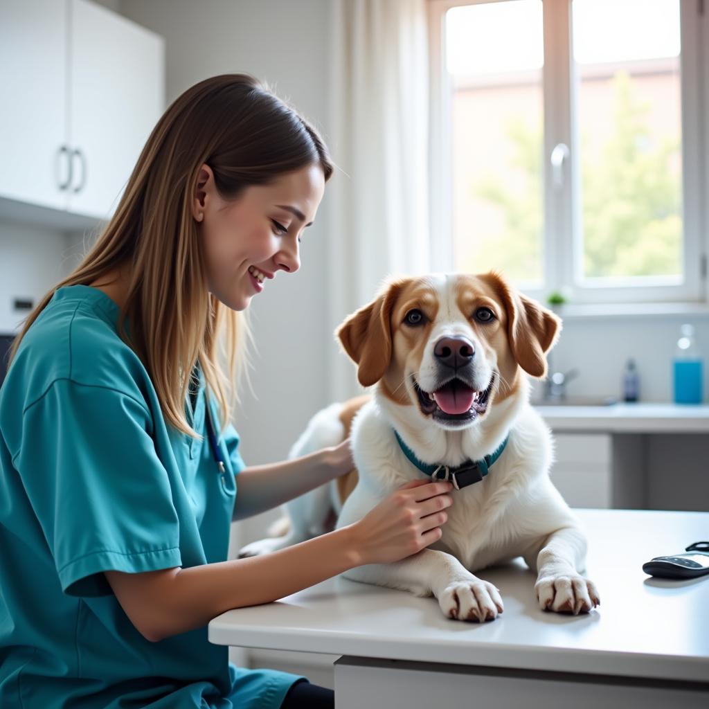 Dog Receiving Treatment in Veterinary Hospital 