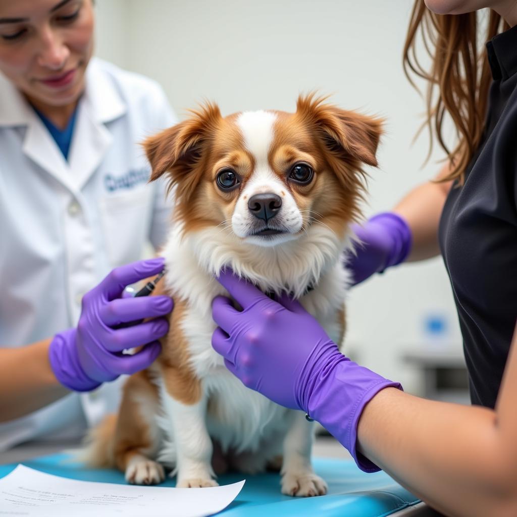 Dog receiving vaccination at the veterinary clinic