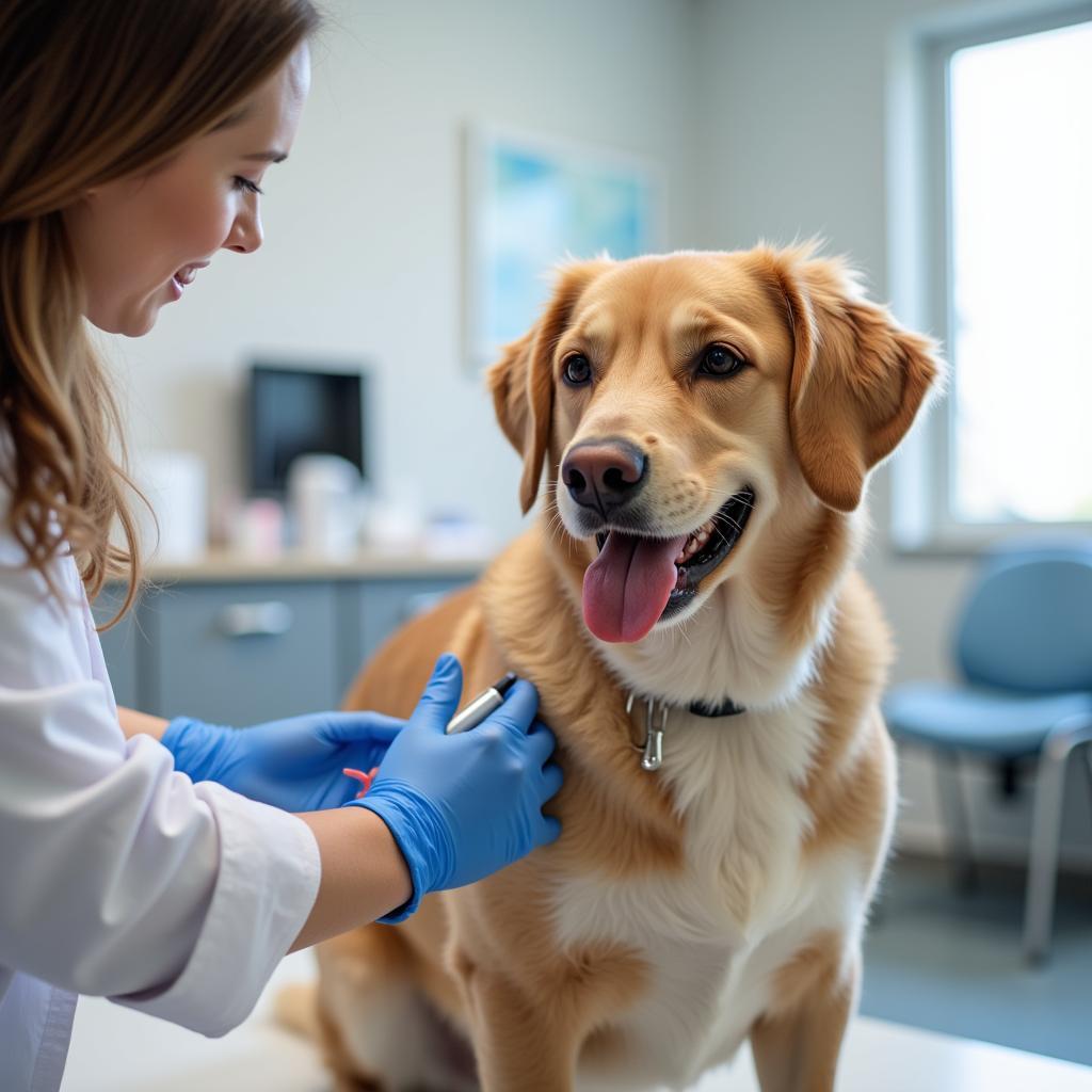 A dog receiving a vaccination at a Socal pet hospital