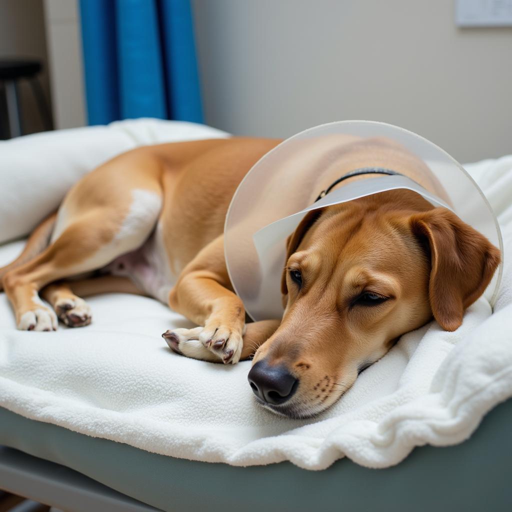 Dog Recovering after Surgery at Veterinary Hospital