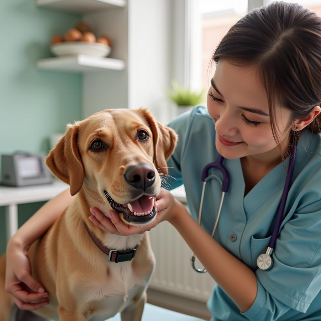 Veterinarian examining a dog at Dogwood Animal Hospital 