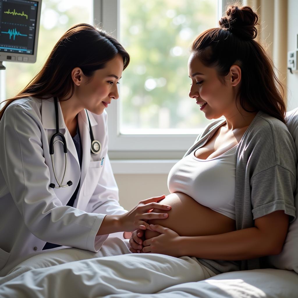 Doula and Doctor Collaborating During Labor