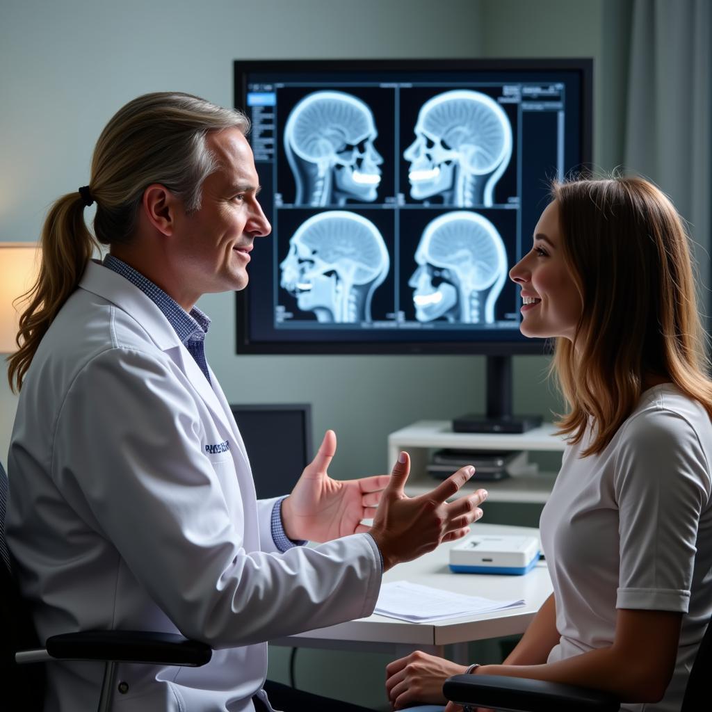 Dr. Duma consults with a patient about their neuro-oncology treatment